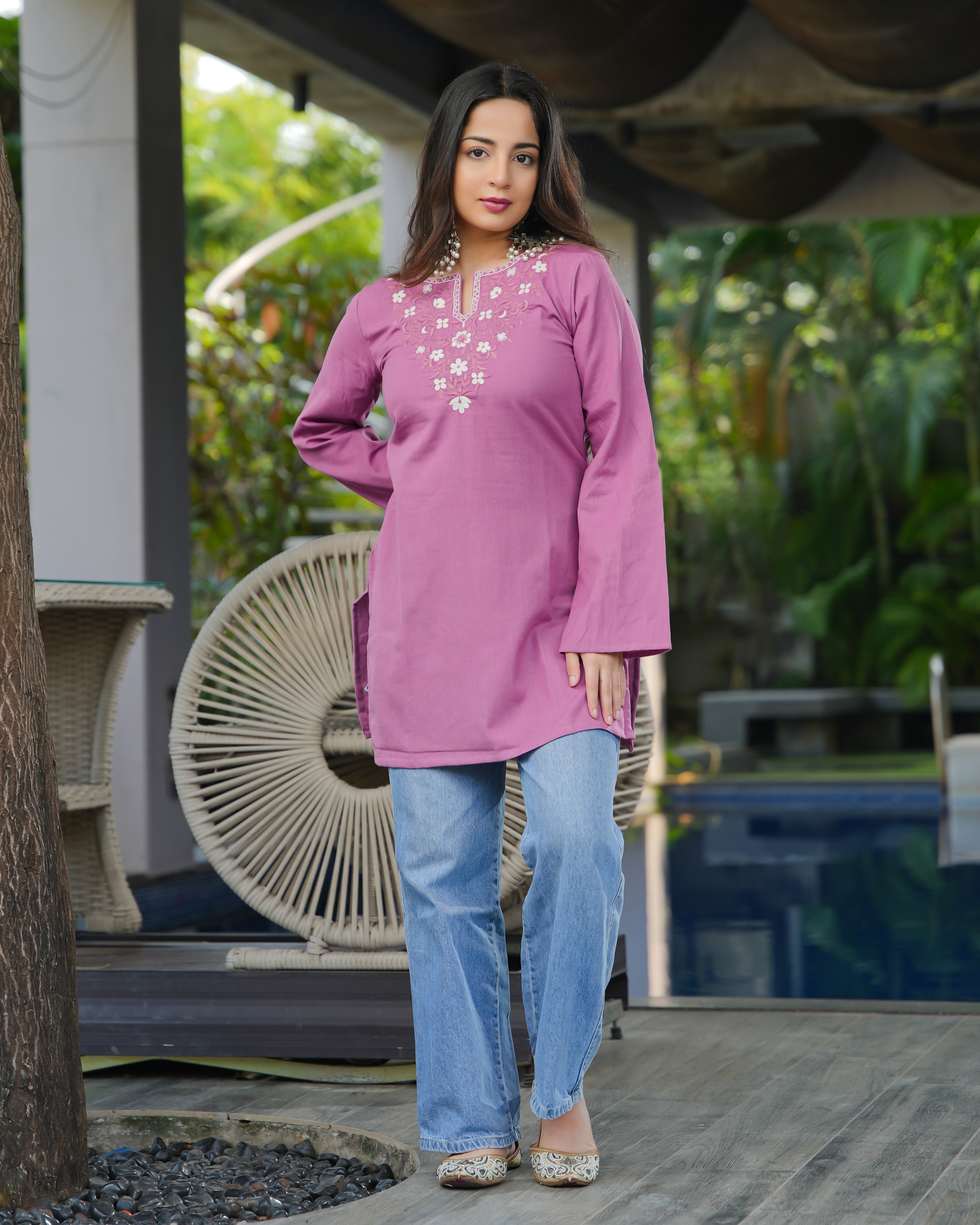 NAINA- Floral Embroidered Neck Kurti