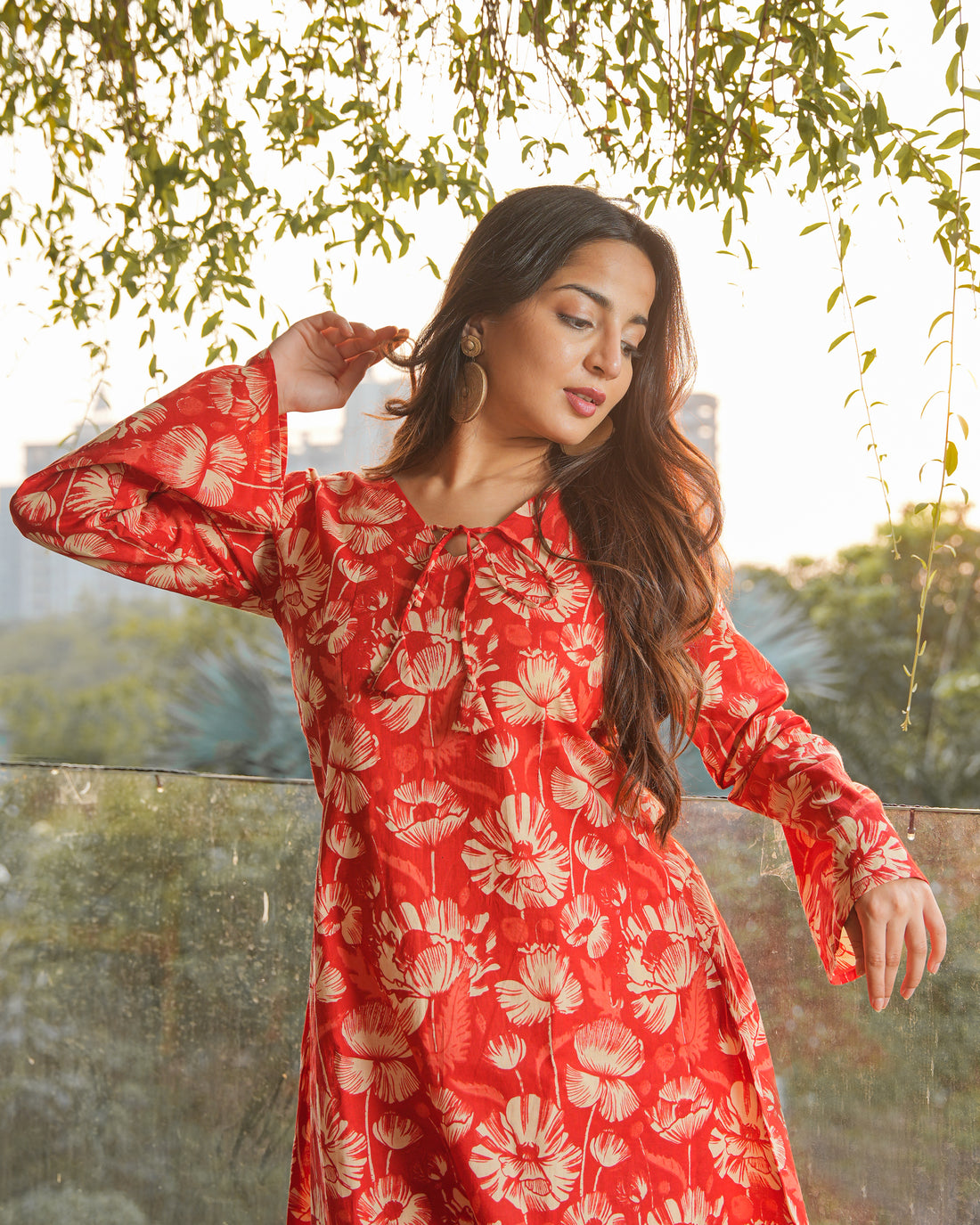 ANANYA - Red Floral Printed A-Line Kurti