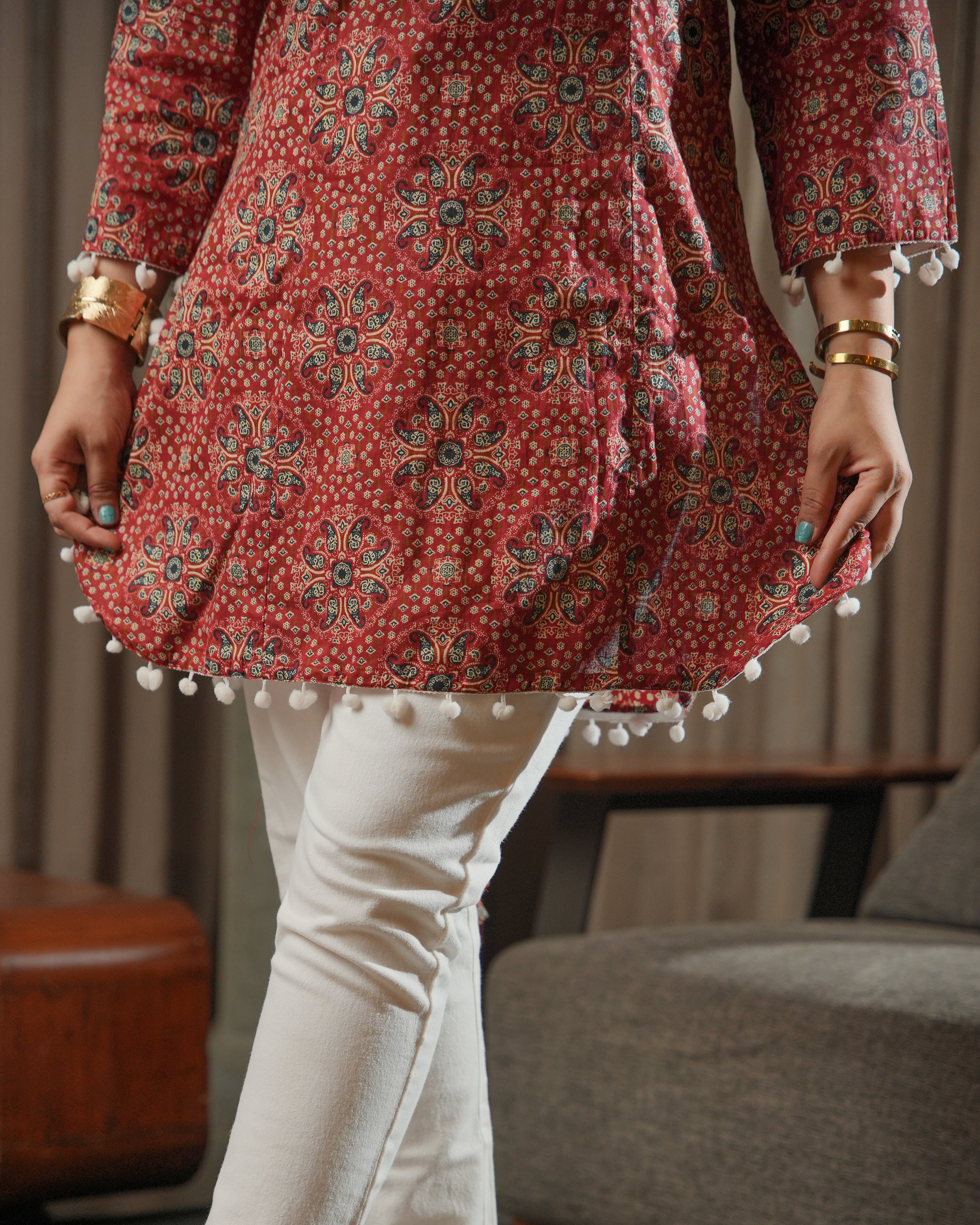 KIARA - Rust Red Printed Short Kurti