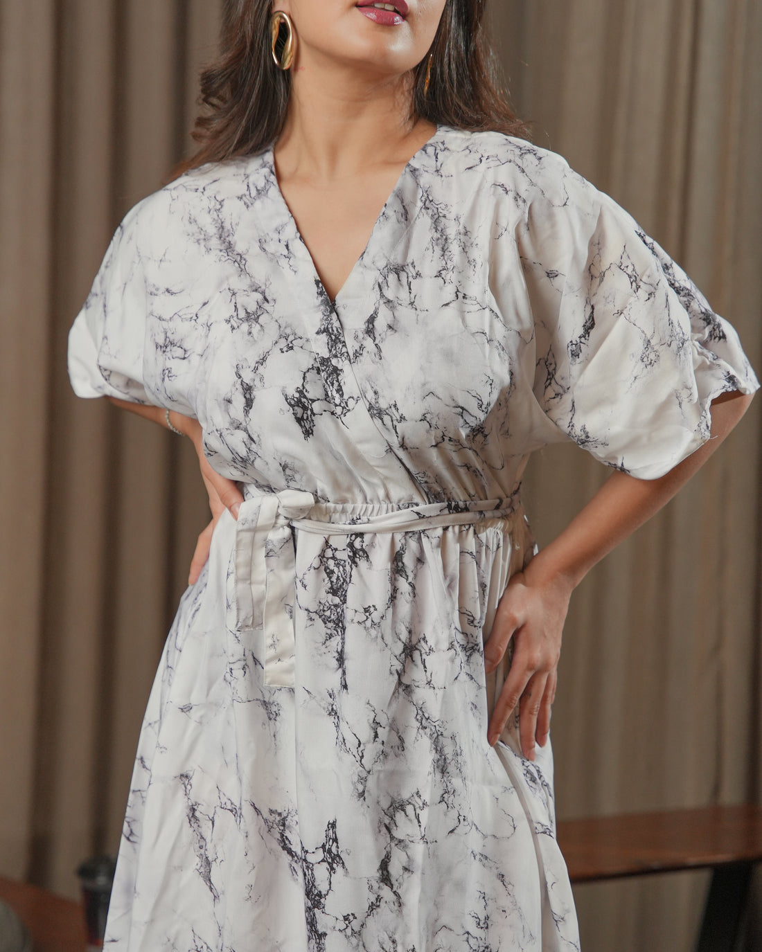 MIA - White Marble Printed Midi Dress