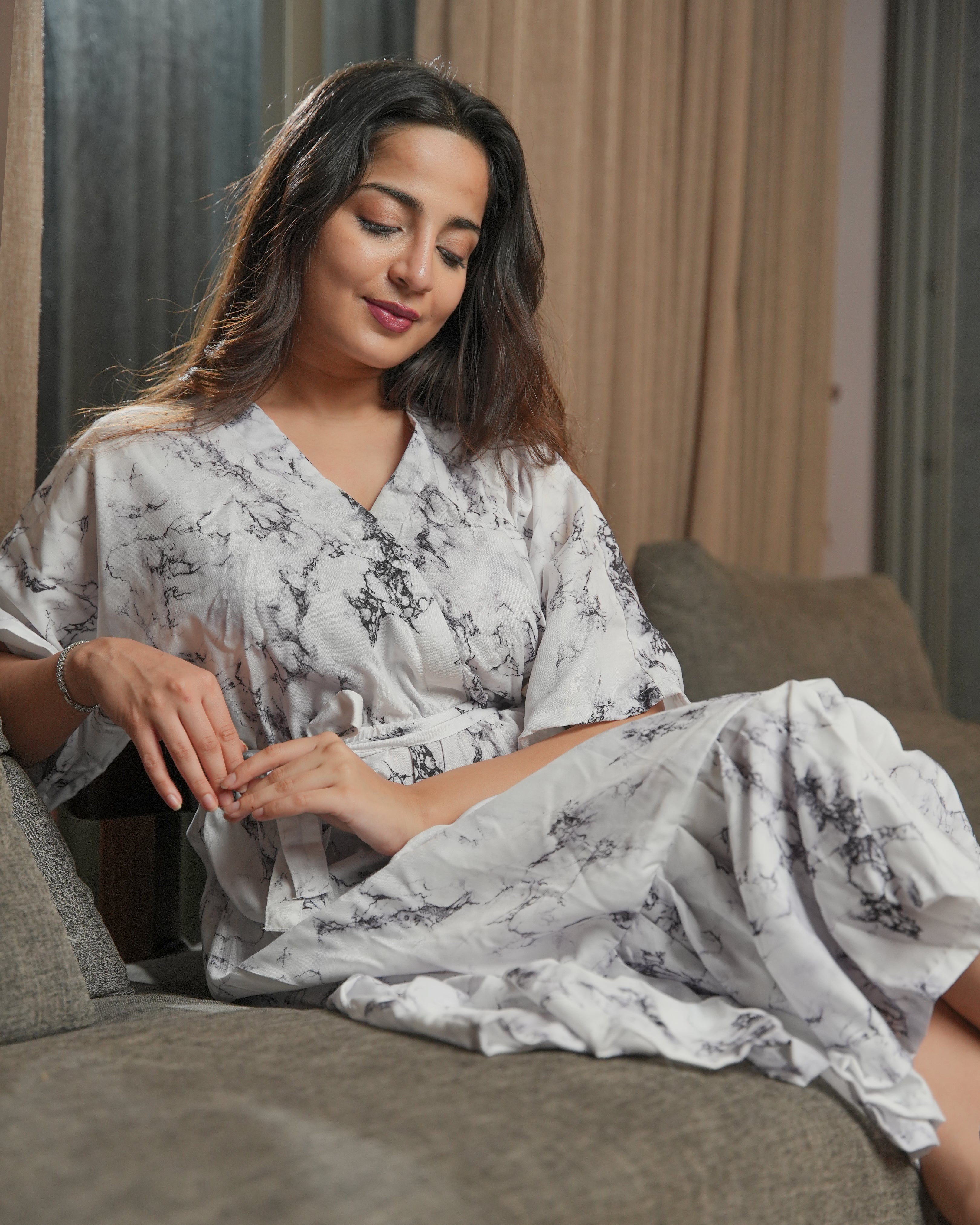 MIA - White Marble Printed Midi Dress