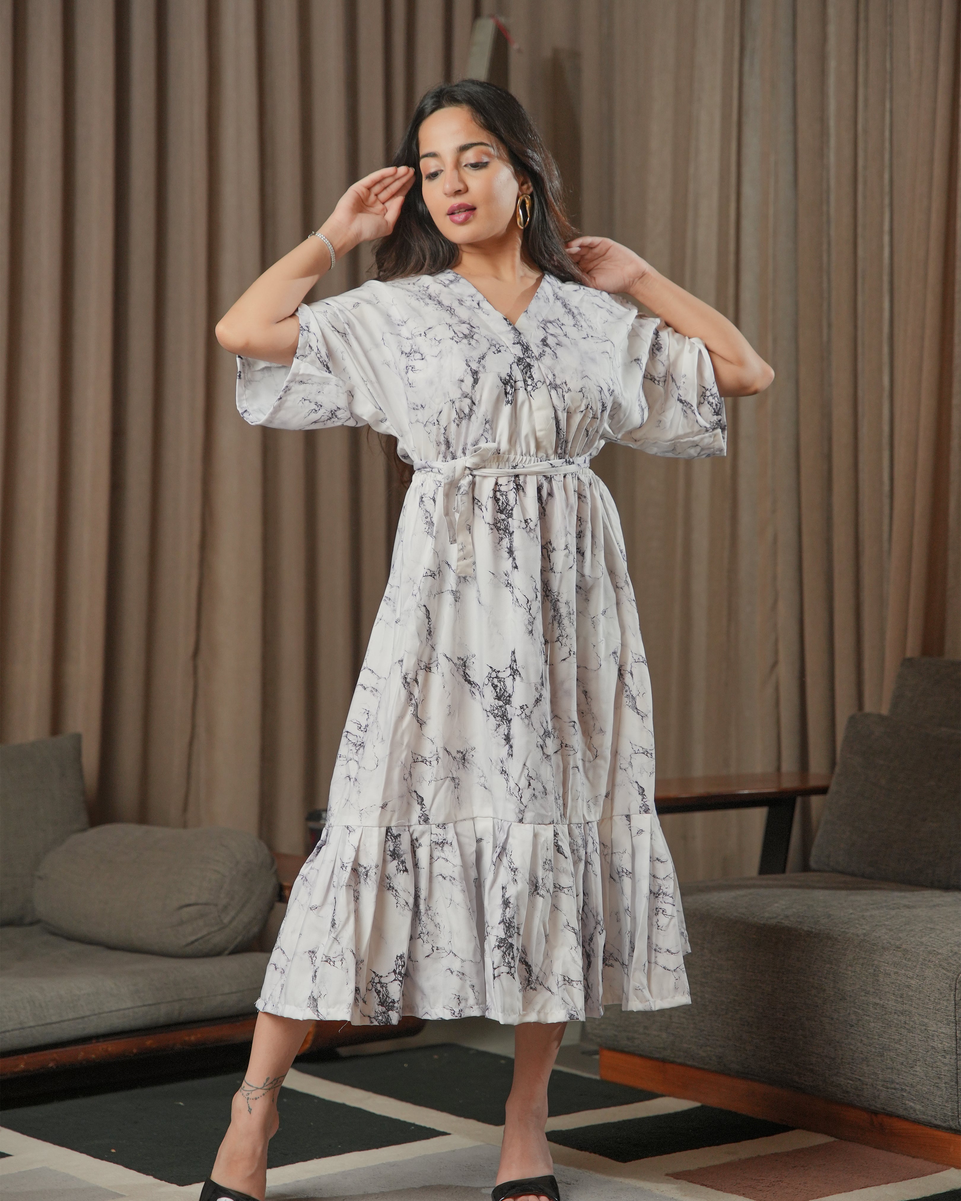 MIA - White Marble Printed Midi Dress