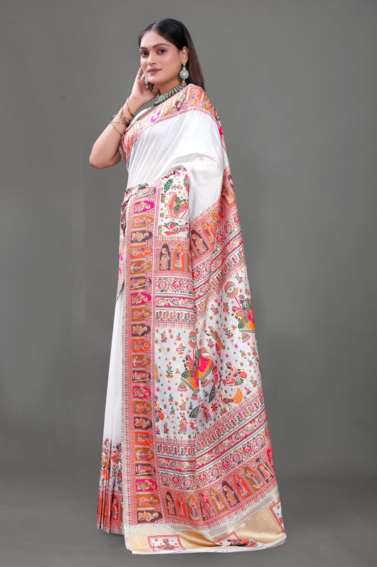 Chandni Charm – Soft White Saree with Royal Border & Elephant Touch