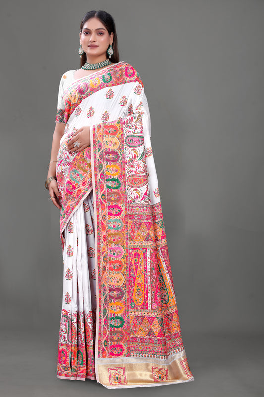 Sundar Safed – White Patola-Style Silk Saree with Elephant Charm