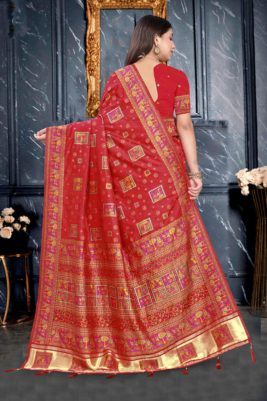 Nazaakat – Rich Maroon Silk Saree with Artistic Heritage Panels