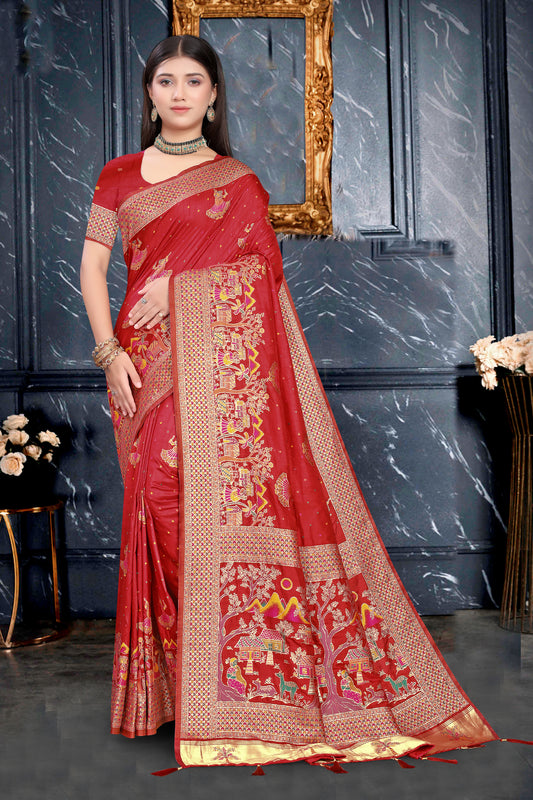 Mandir Vastra – Maroon Silk Elegance in Festive Patterns