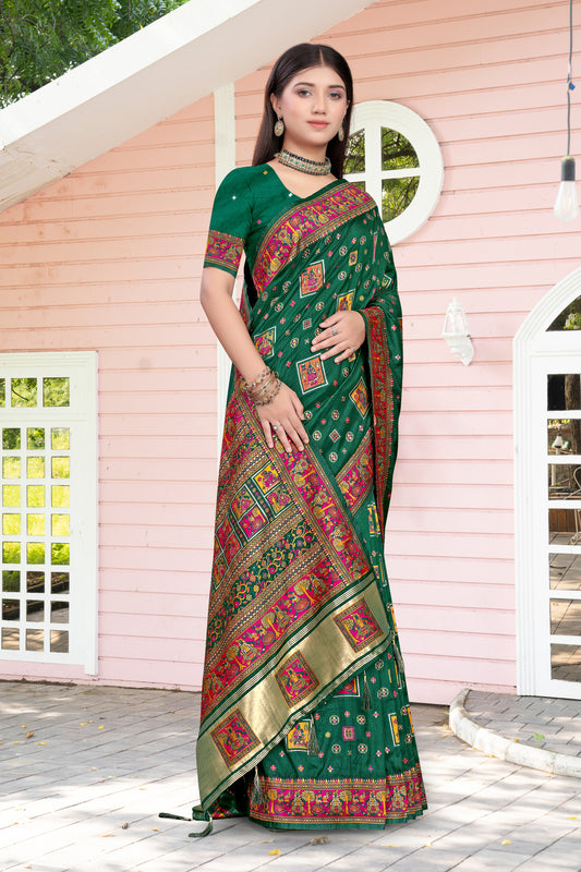 Vivah Vows – Dark Green Banarasi-Inspired Silk Saree with Festive Detailing