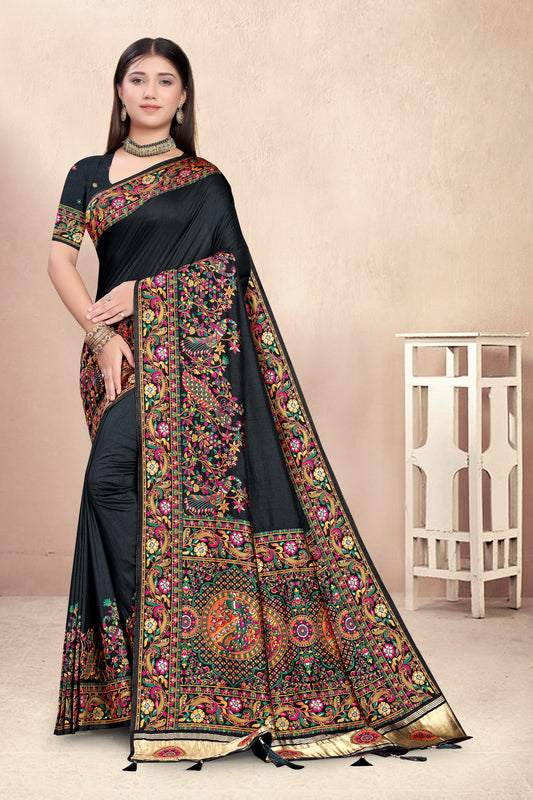 Noor-e-Shaam – Black Silk Saree with Heritage Banarasi Weave