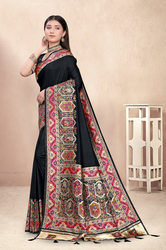 Velvet Nights – Luxe Black Silk Saree with Traditional Motif Work