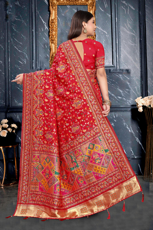 Maroon Majesty – Silk Saree with Multicolour Paisley & Traditional Art