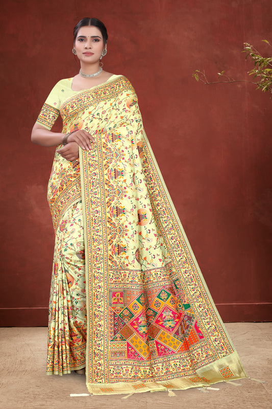 Ghoomar Gaatha – Cream Silk Saree with Traditional Dance Scenes
