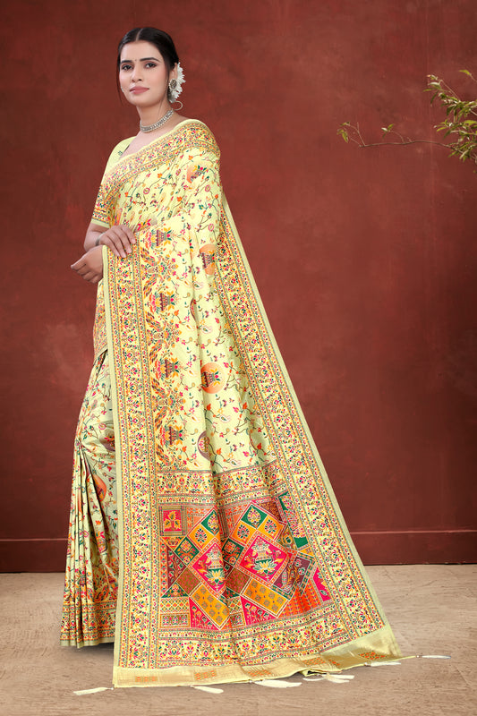 Ghoomar Gaatha – Cream Silk Saree with Traditional Dance Scenes