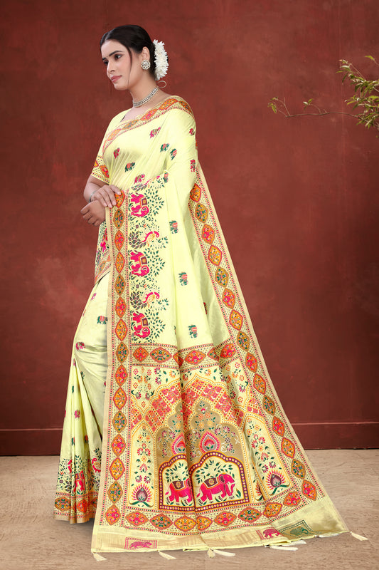 Padharo Mhare Desh – Cream Saree Echoing Rajasthani Festivities