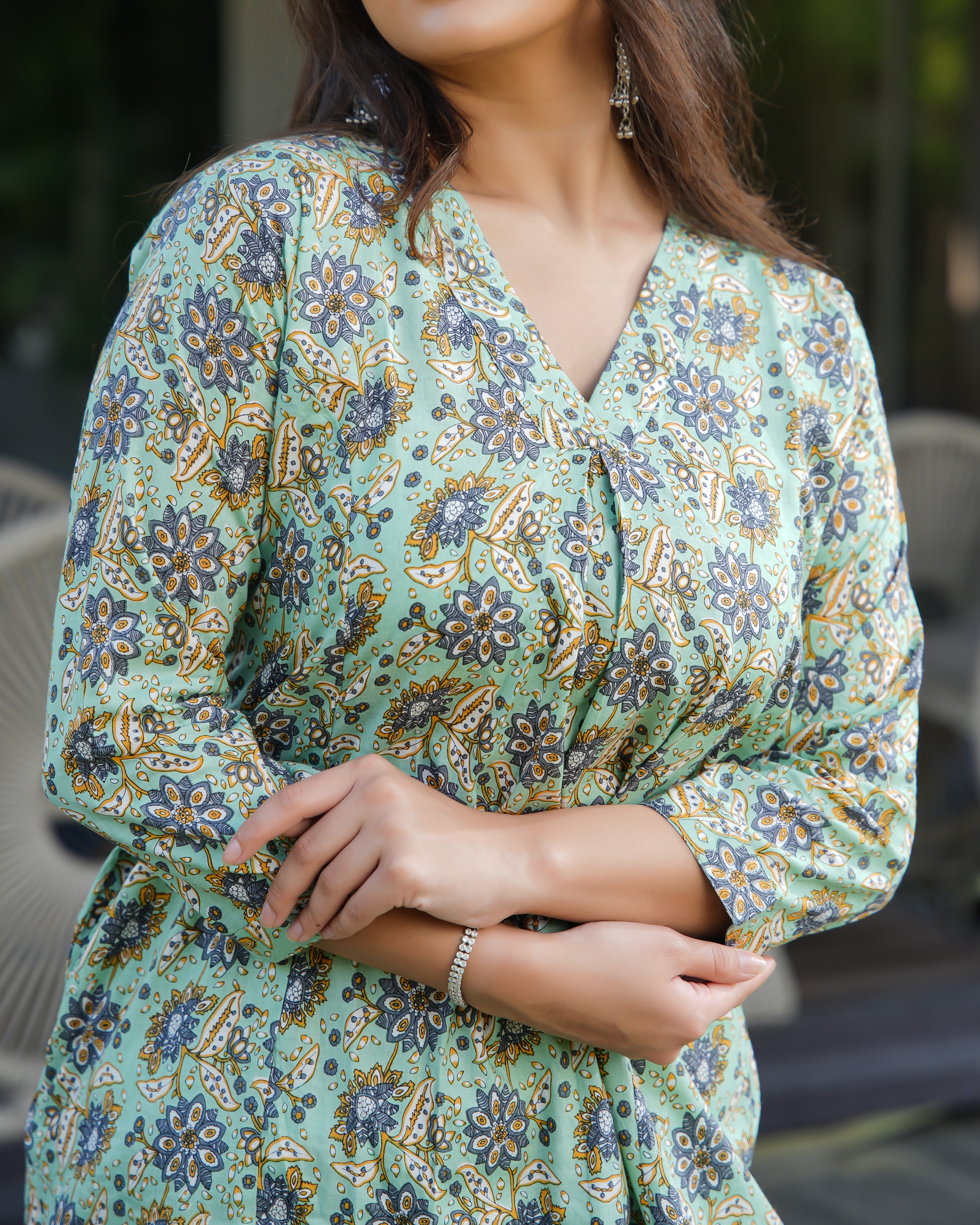 GEET - Green Printed Cotton Kurta Set