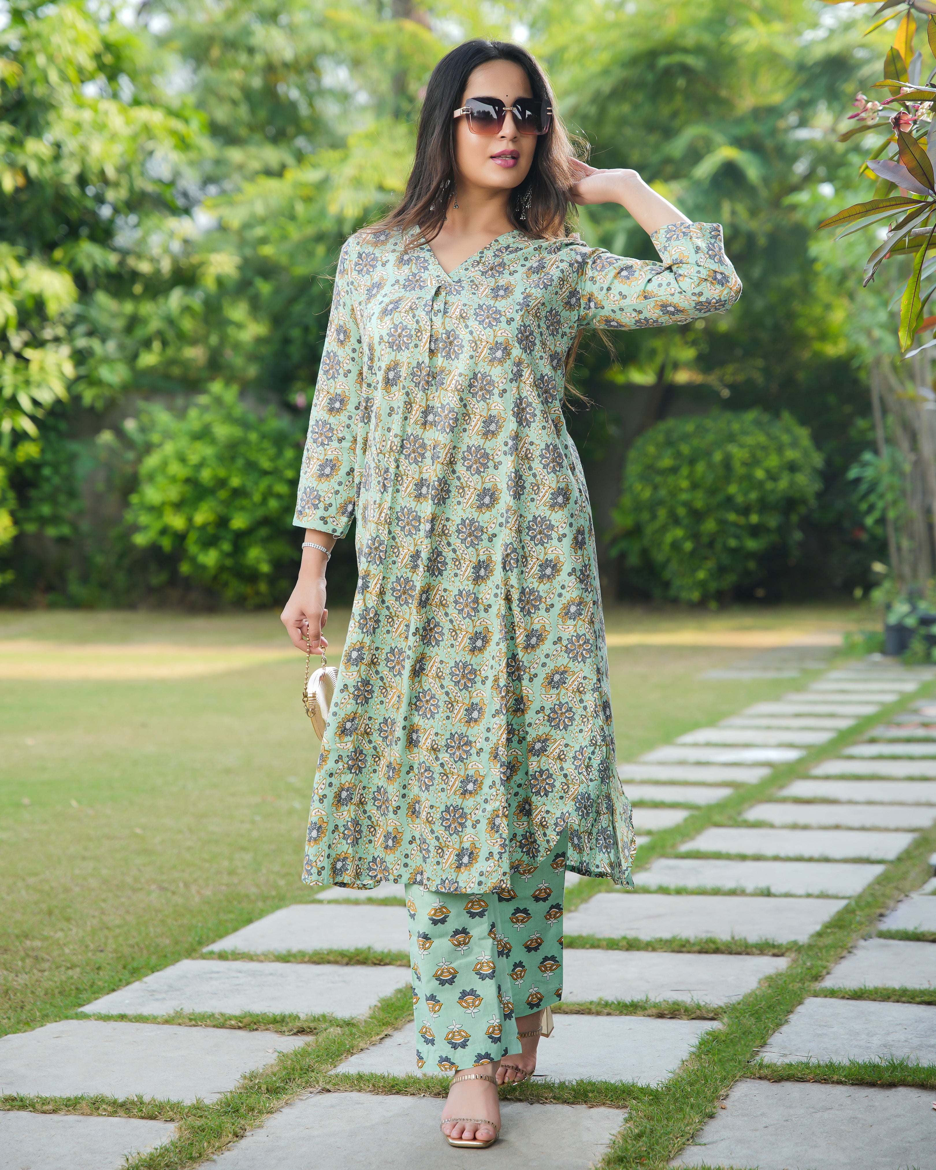 GEET - Green Printed Cotton Kurta Set