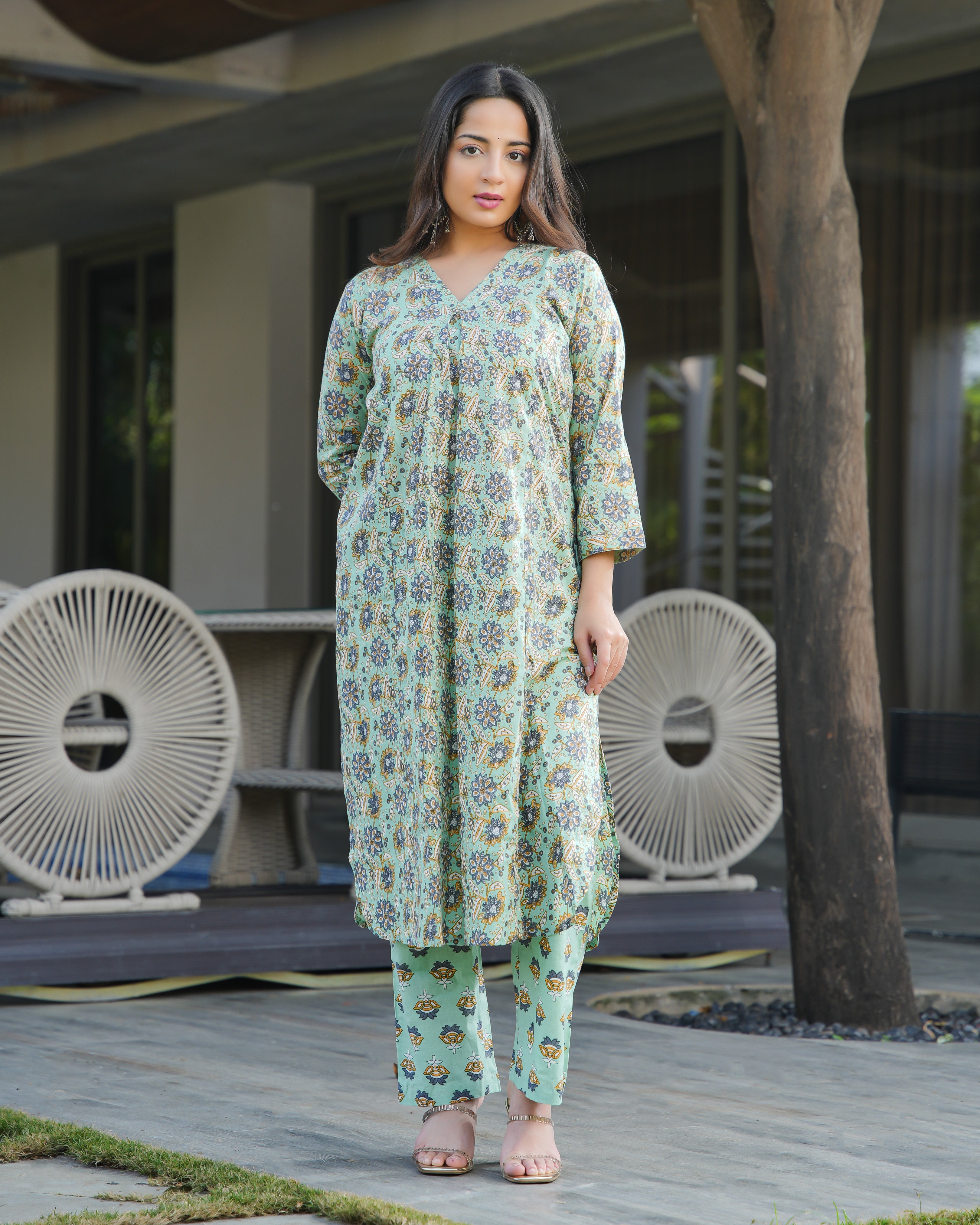 GEET - Green Printed Cotton Kurta Set
