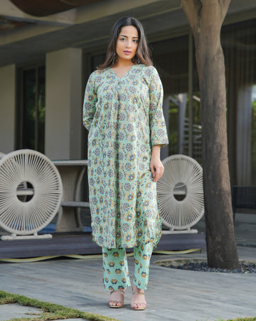 GEET - Green Printed Cotton Kurta Set