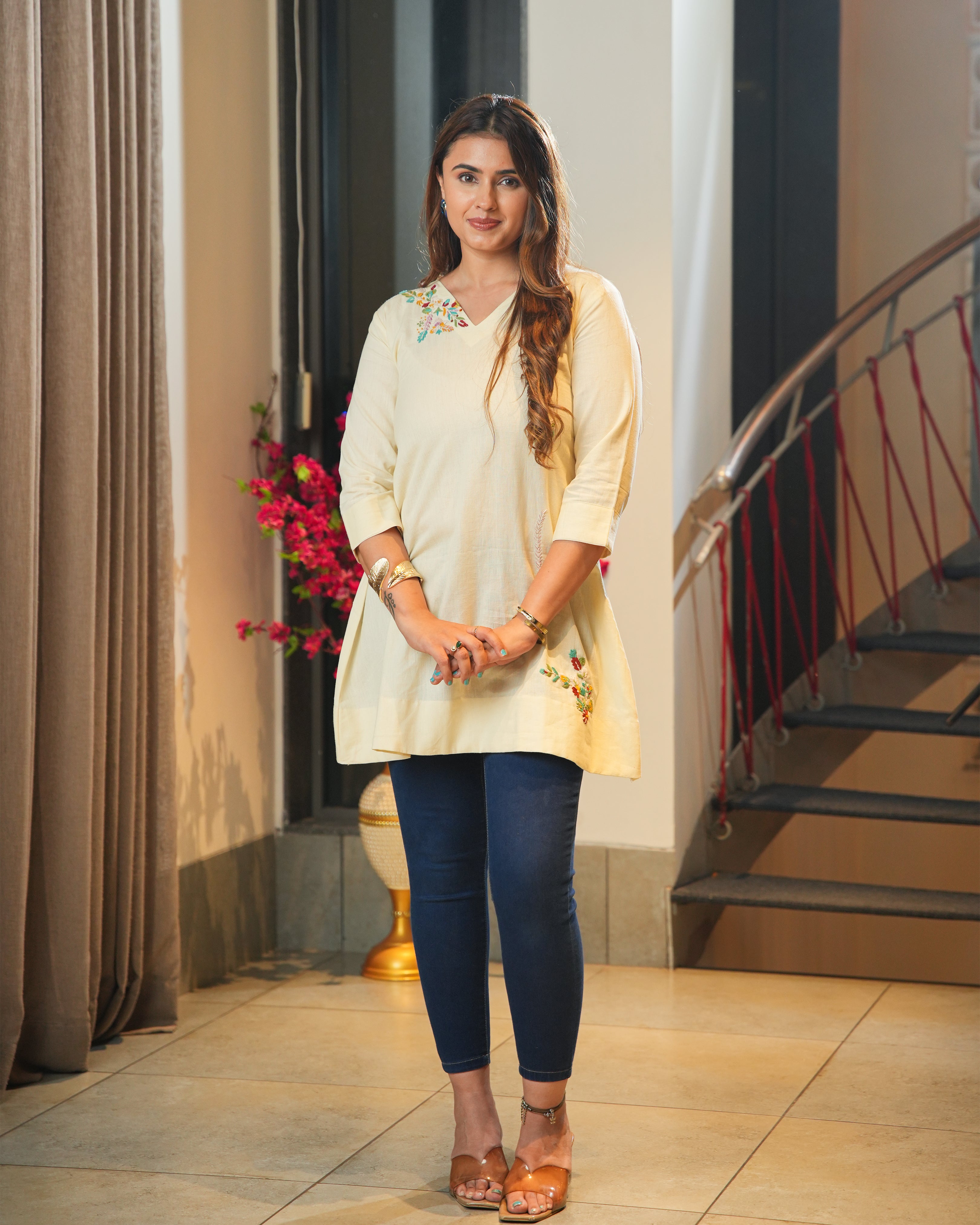 JANNAT - Pastel Yellow Embroidered Kurti