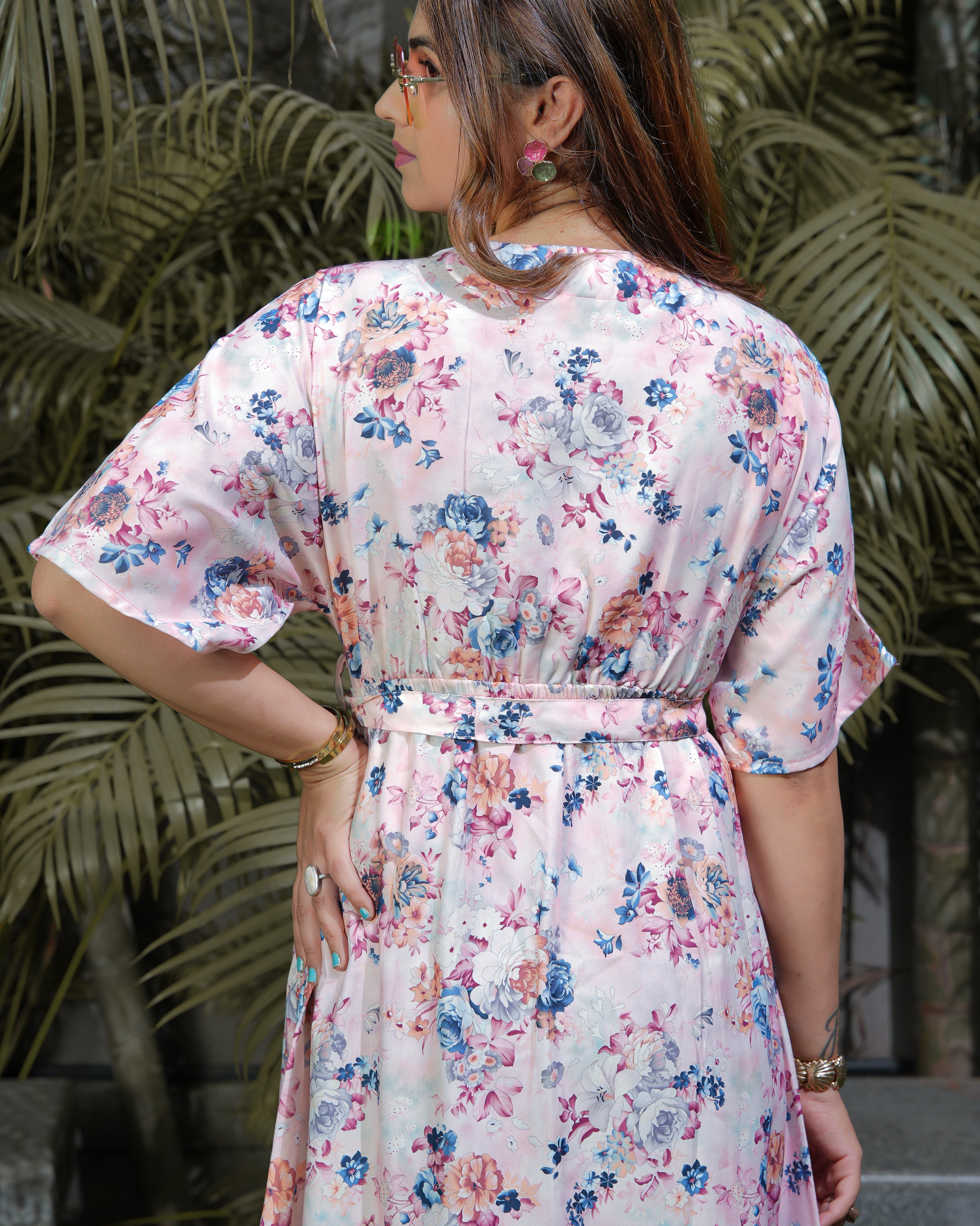 ROSE - Pastel Pink Floral Printed Midi Dress