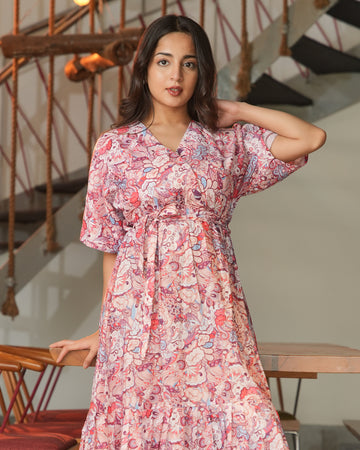 LUCY - Multicolor Abstract Printed Midi Dress