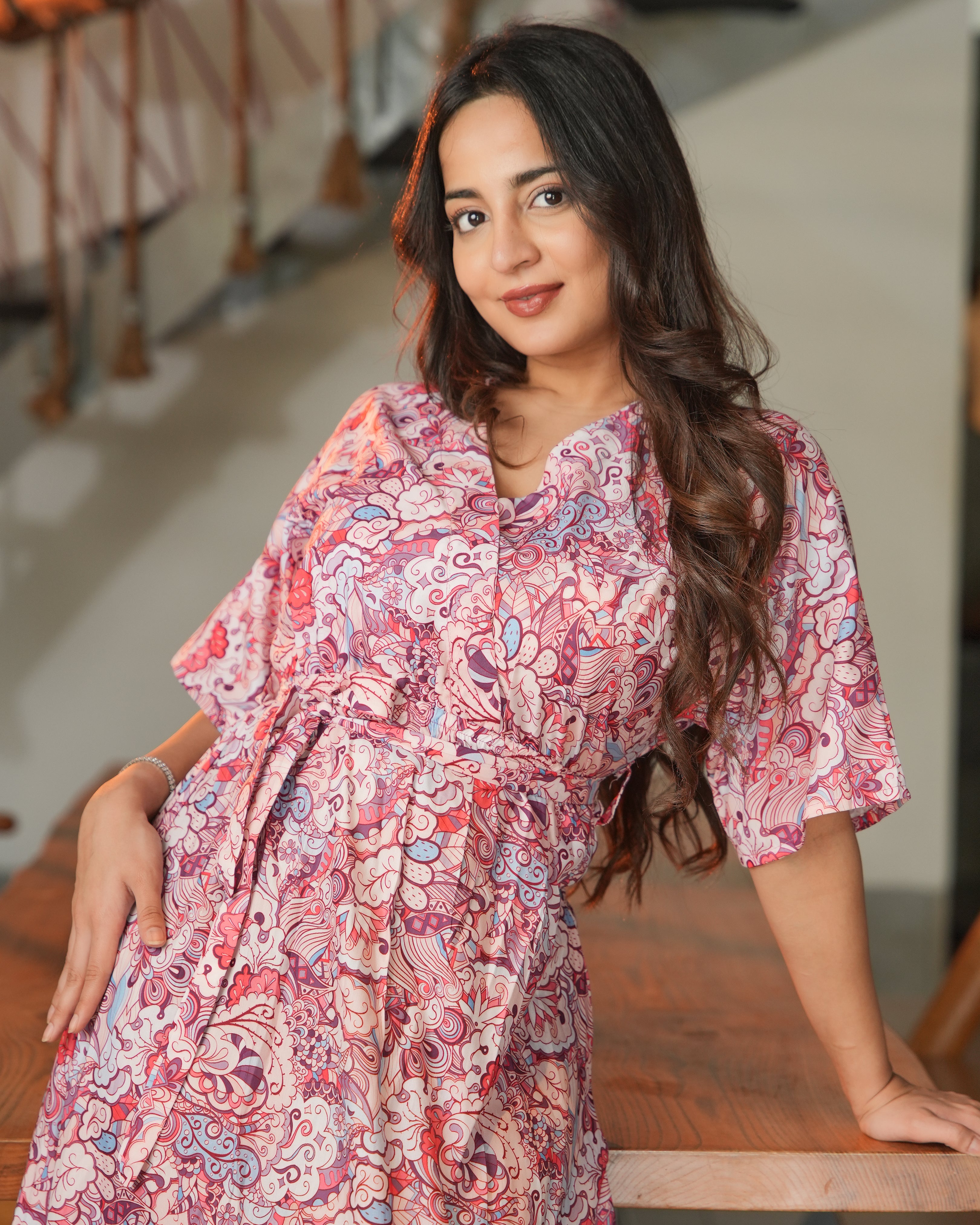 LUCY - Multicolor Abstract Printed Midi Dress