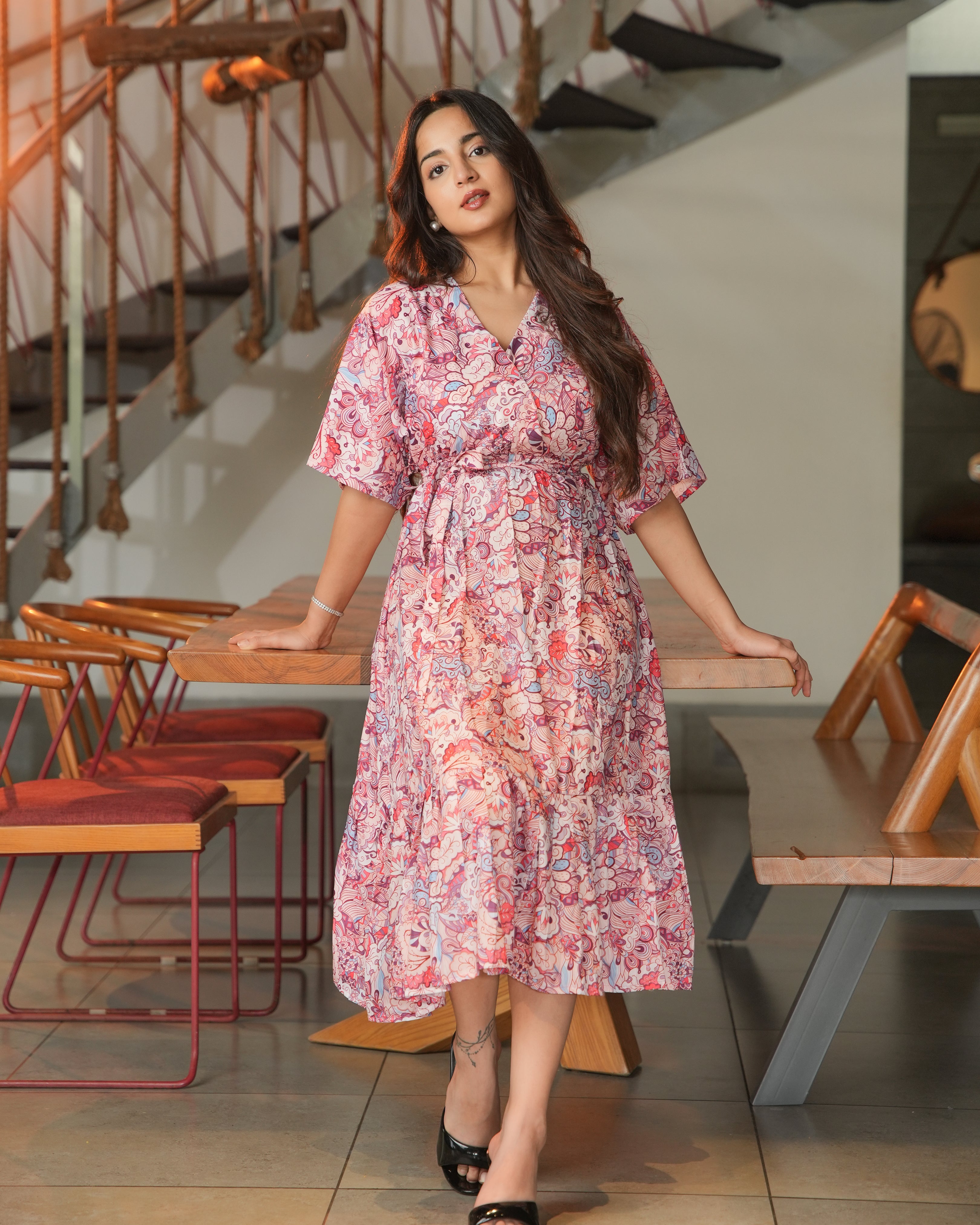 LUCY - Multicolor Abstract Printed Midi Dress