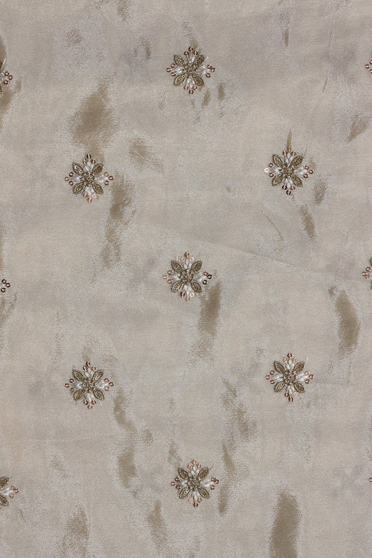 Gold Sequins And Zari Floral Booti Embroidery Work On Dyeable Pure Viscose Zari Tissue Fabric