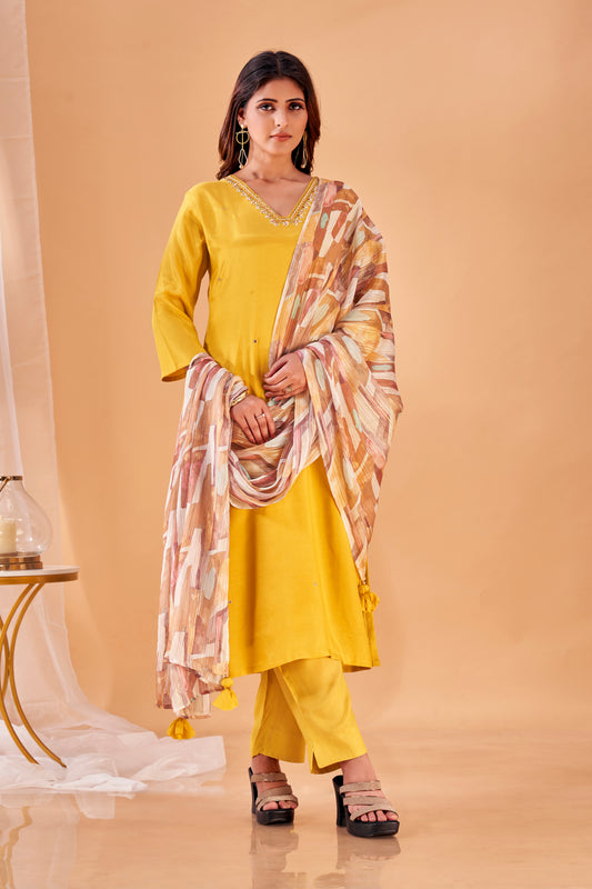 Golden Hour Grace – Mustard Yellow Kurta Set in Viscose Muslin
