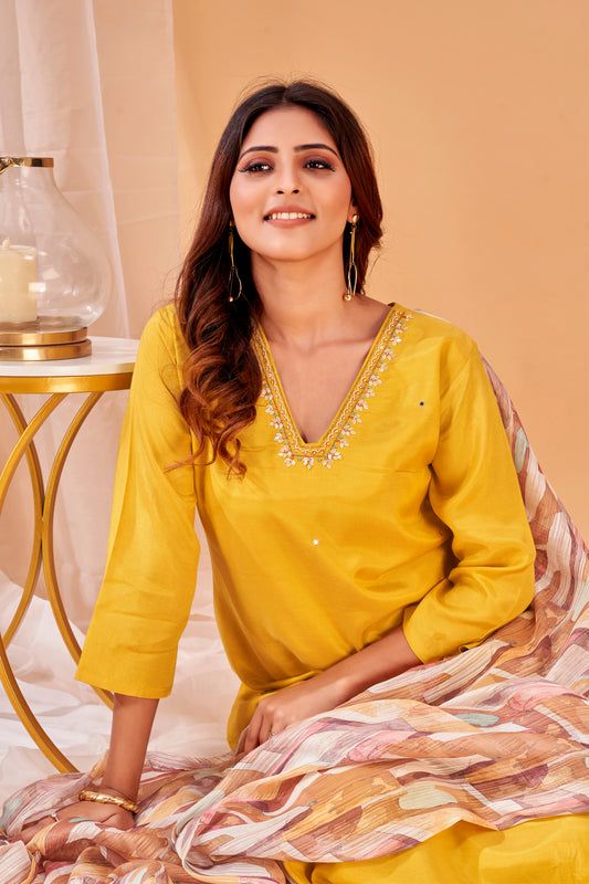 Golden Hour Grace – Mustard Yellow Kurta Set in Viscose Muslin