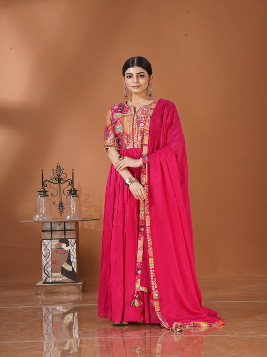Rang Mahal – Pink Yoke Kurta Set in Viscose Chinon