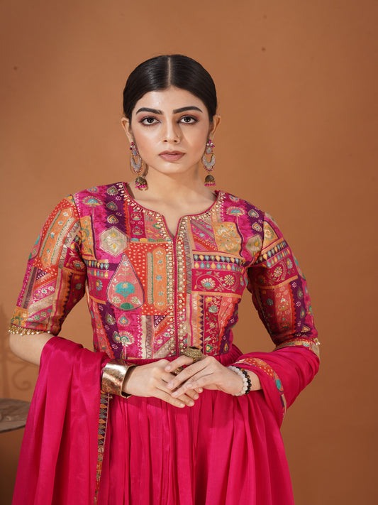 Rang Mahal – Pink Yoke Kurta Set in Viscose Chinon