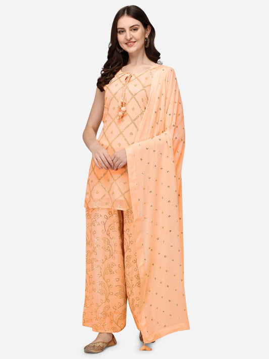 Peach Glow – Mirror Work Co-ord Set in Viscose Georgette