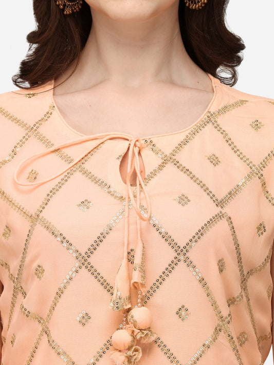 Peach Glow – Mirror Work Co-ord Set in Viscose Georgette