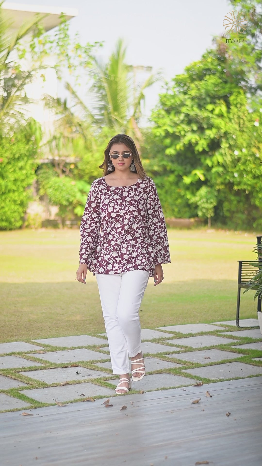 ZOYA - Maroon Floral Printed Cotton Short Kurti