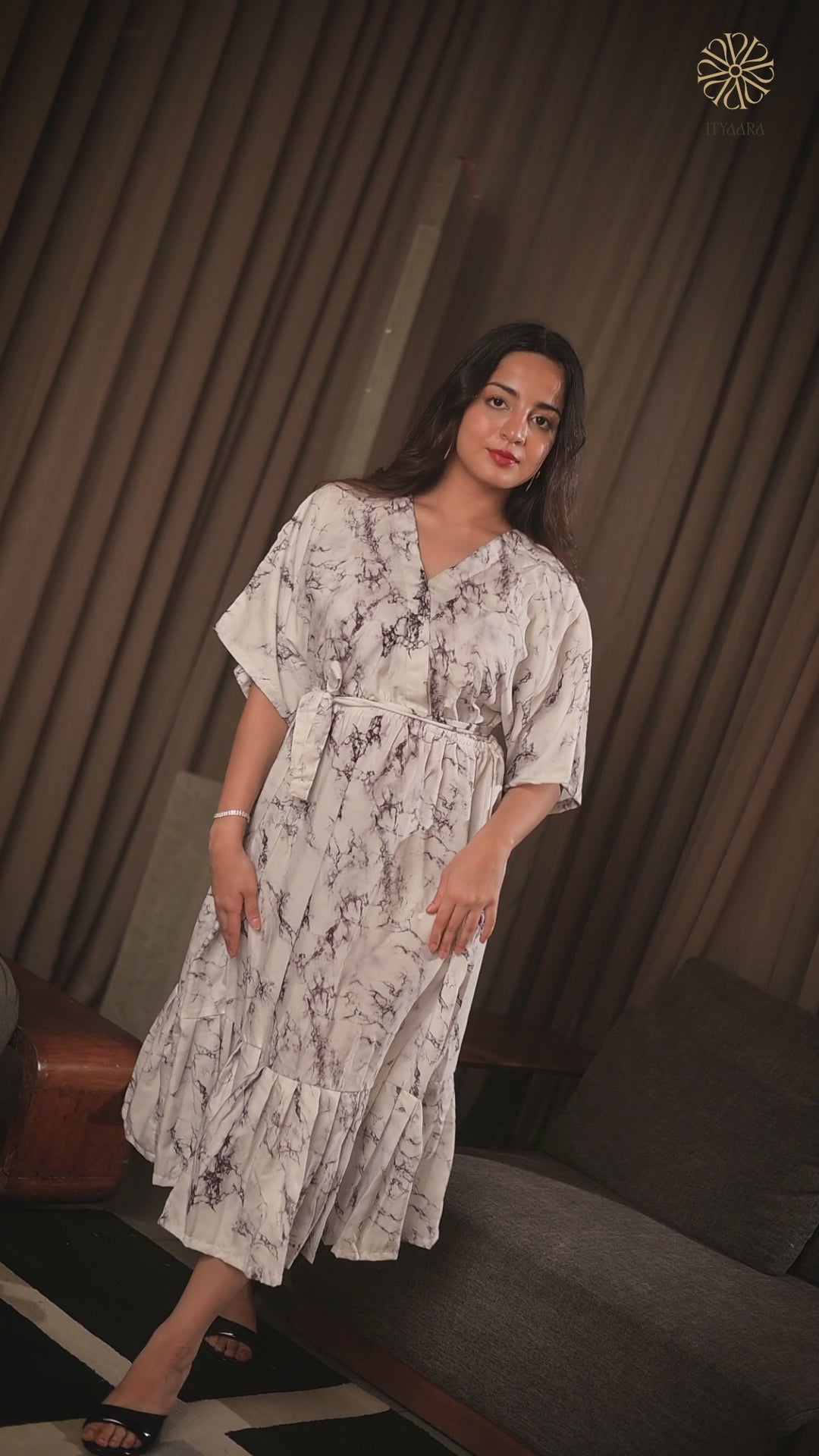 MIA - White Marble Printed Midi Dress