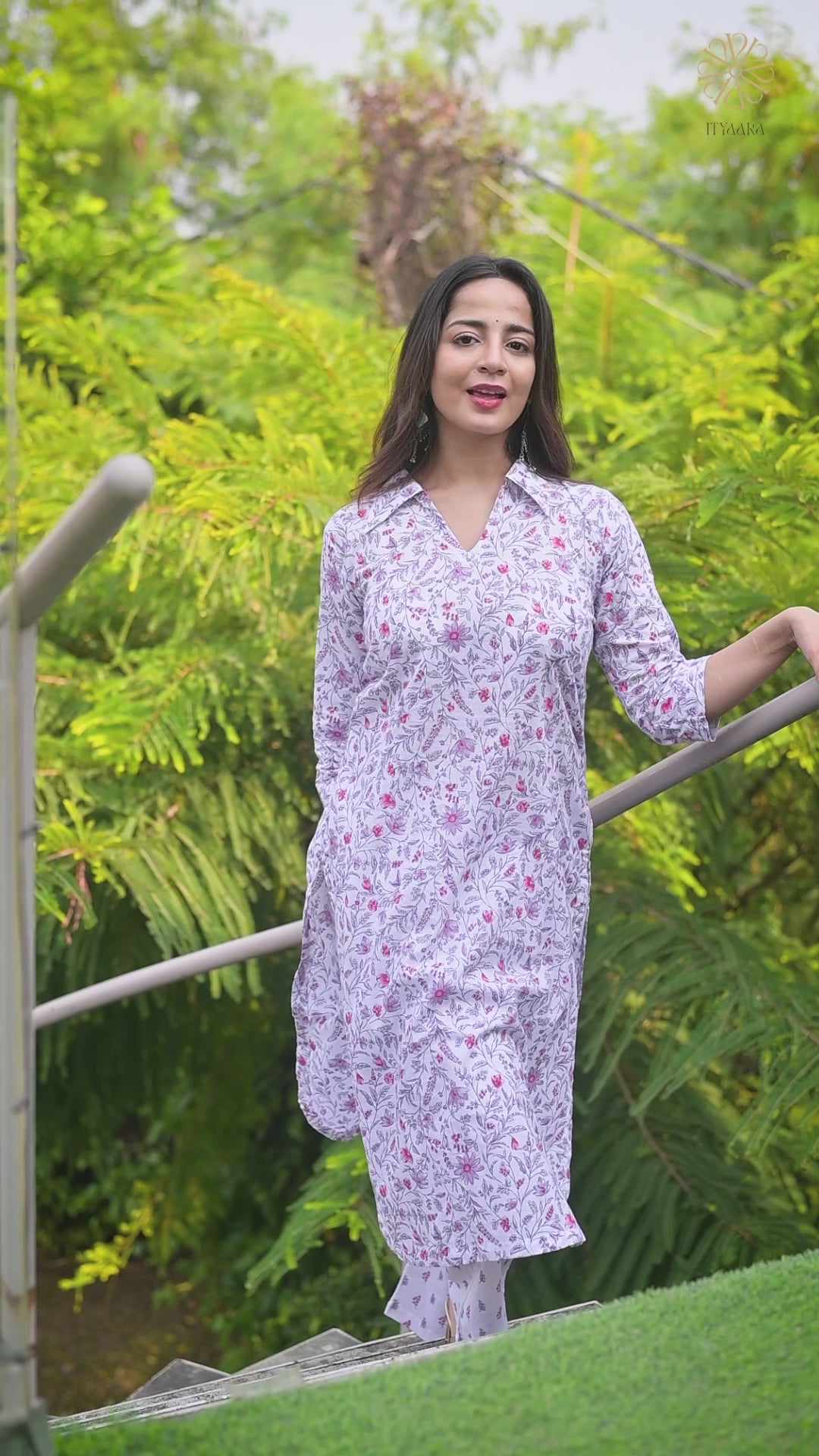 MEERA - White & Pink Floral Printed Cotton Kurta Set