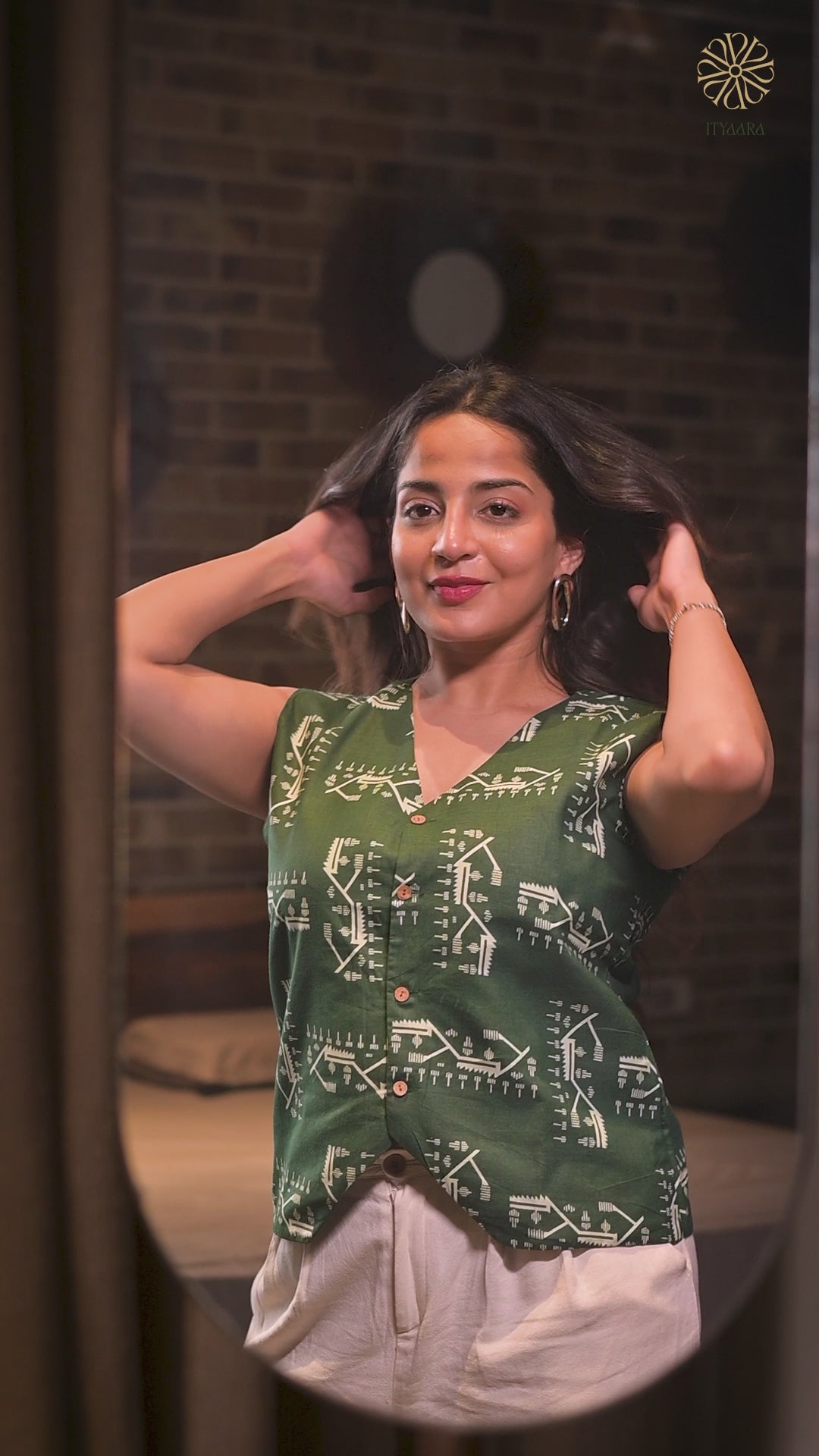 ELENA - Green Tribal Print Sleeveless Cotton Top