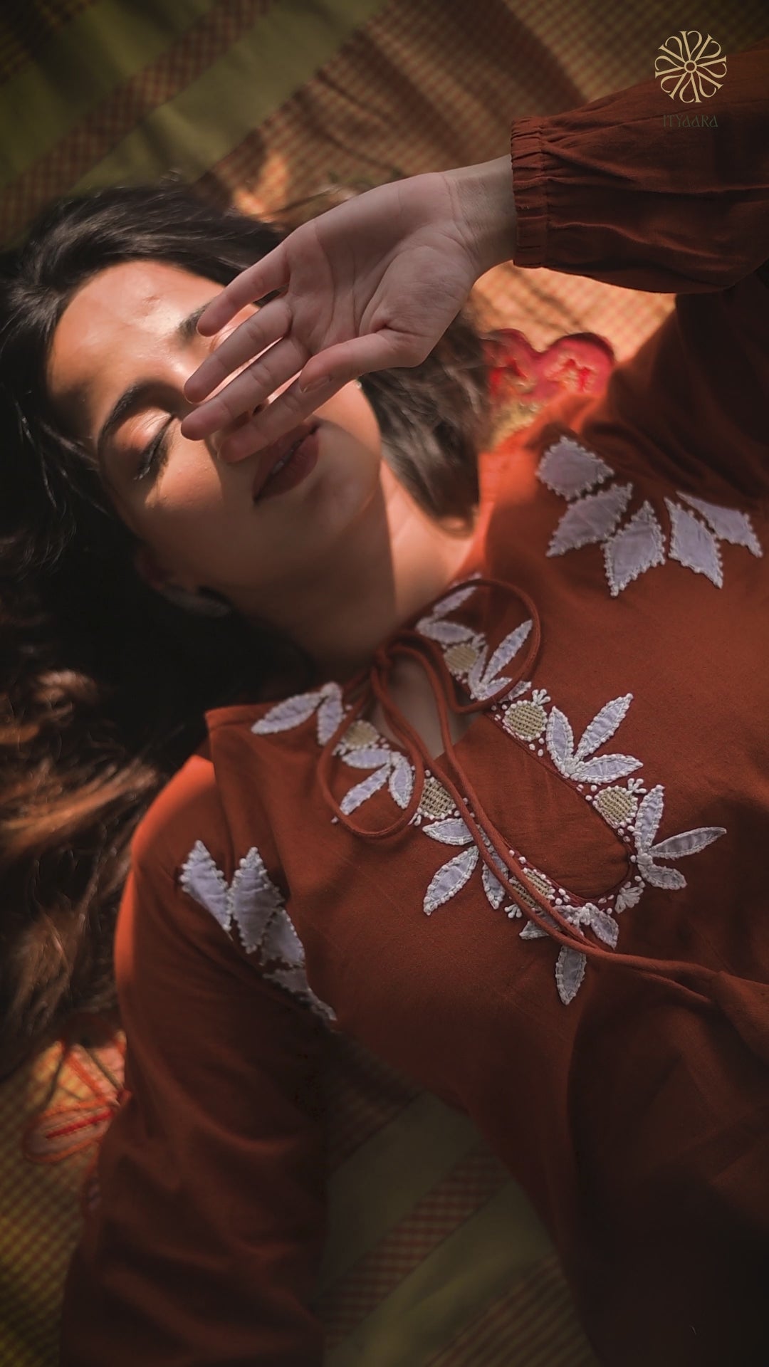 POO - Rust Orange Designer Embroidered Cotton Top